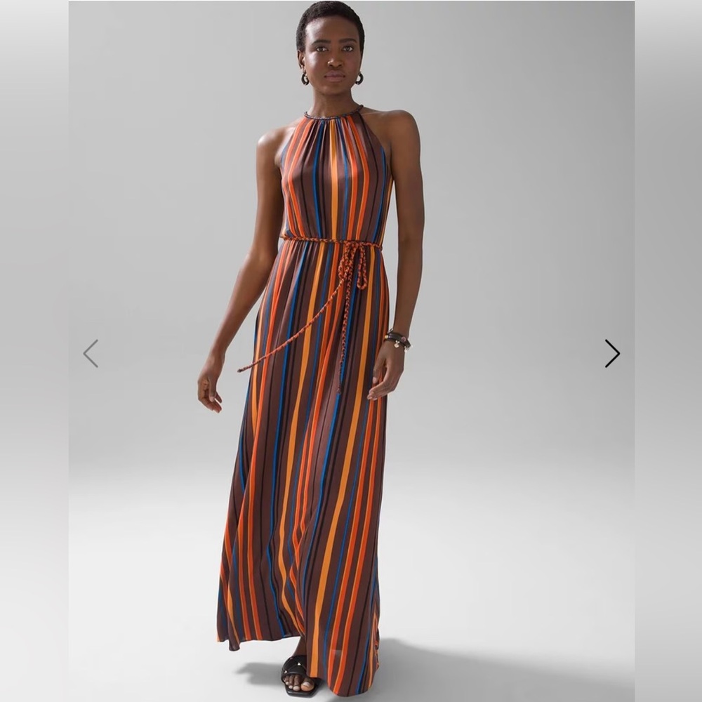 White House Black Market Multi-Stripe Halter Maxi Dress Size 0.